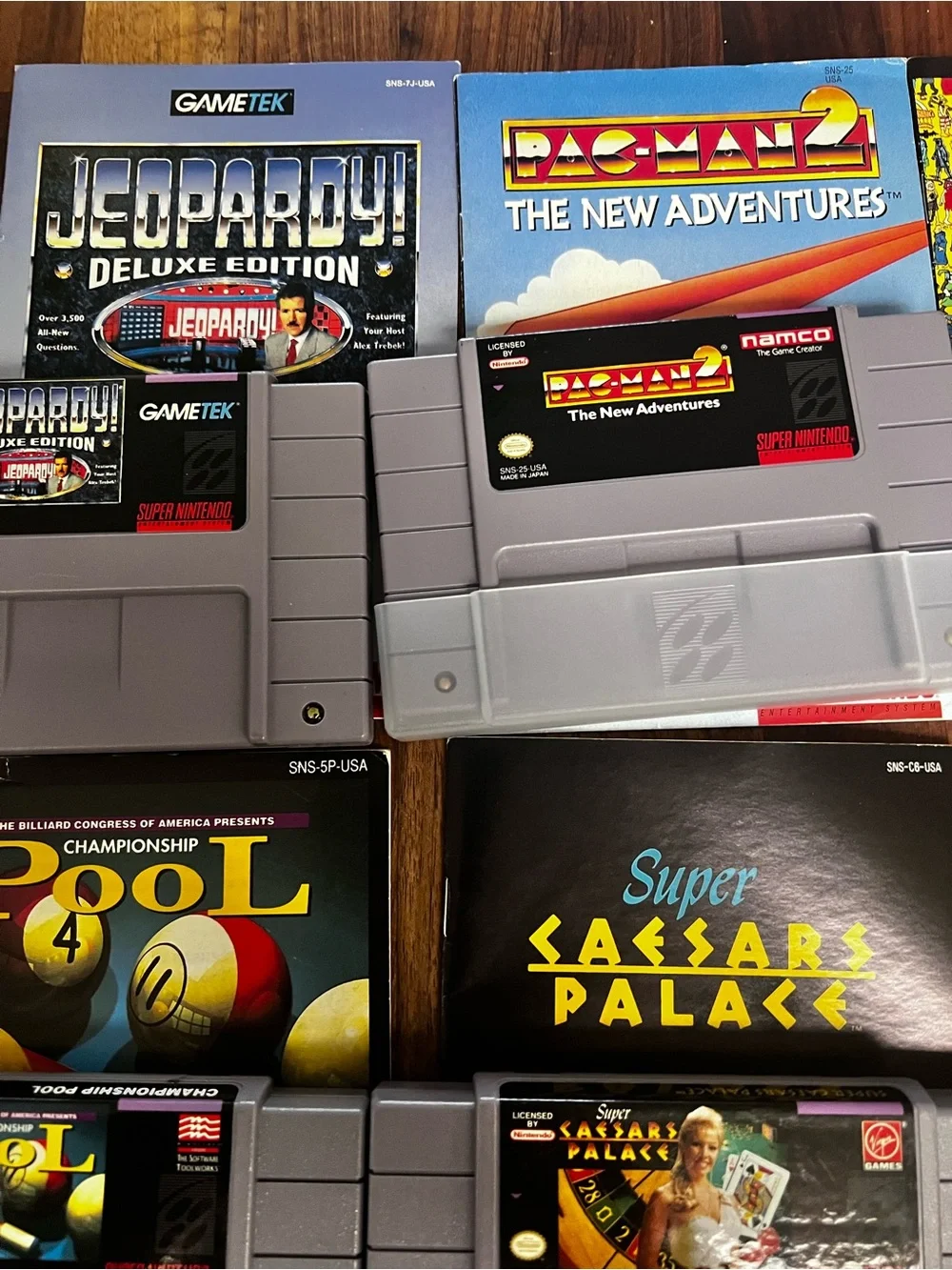 SNES Super Nintendo 6 Game Bundle Lot & Manuals Waldo Pac-Man Pool Pinball